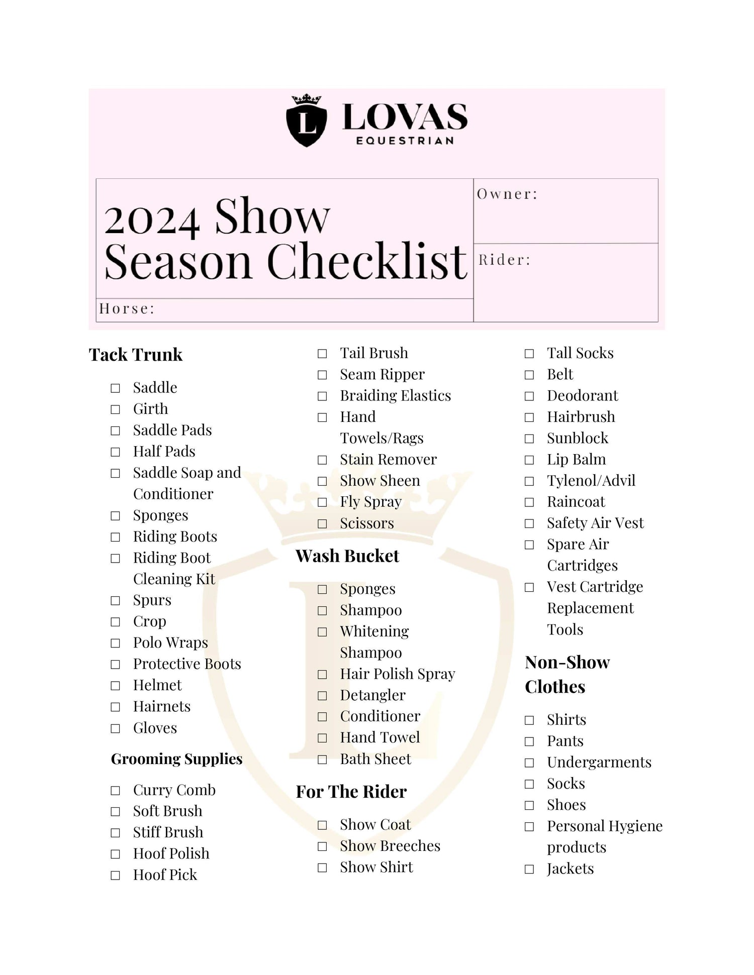 2025 Show Season Checklist