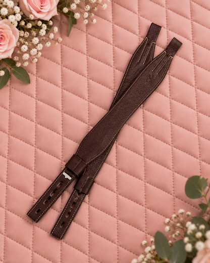 Lure Calfskin Stability Mono-Stirrup Leathers - Black with Sweet Cream Stitching
