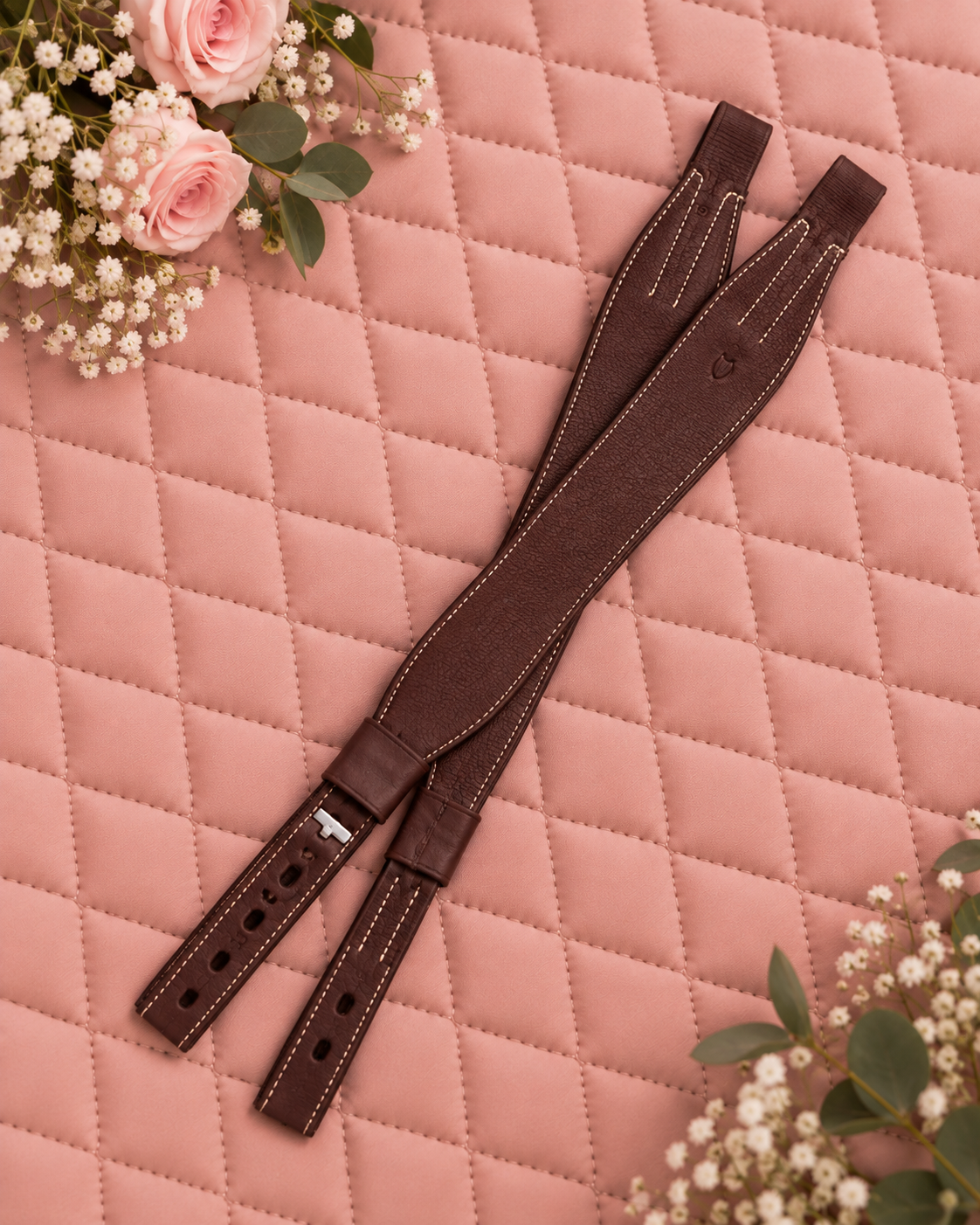 Lure Calfskin Stability Mono-Stirrup Leathers - Black with Sweet Cream Stitching