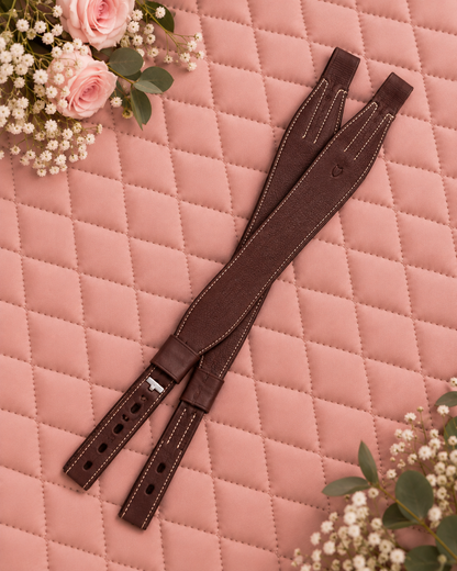 Lure Calfskin Stability Mono-Stirrup Leathers - Black with Sweet Cream Stitching